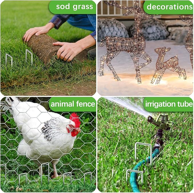 100 Pack Landscape Staples 4 Inch 12 Gauge Garden Stakes Galvanized Garden Staples Pins Anti-Rust Ground Stakes for Weed Barrier, Irrigation Tubing, Yard Lawn, Landscape Fabric-HomvellaHome