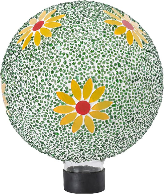 Gazing Ball 8 Inch Flower Glass Mosaic Garden Globe Outdoor Gazing Globe Yard Ornament for Garden Yard Home Lawn Outdoor Decoration Gift for Women (Not Solar Powered)-HomvellaHome