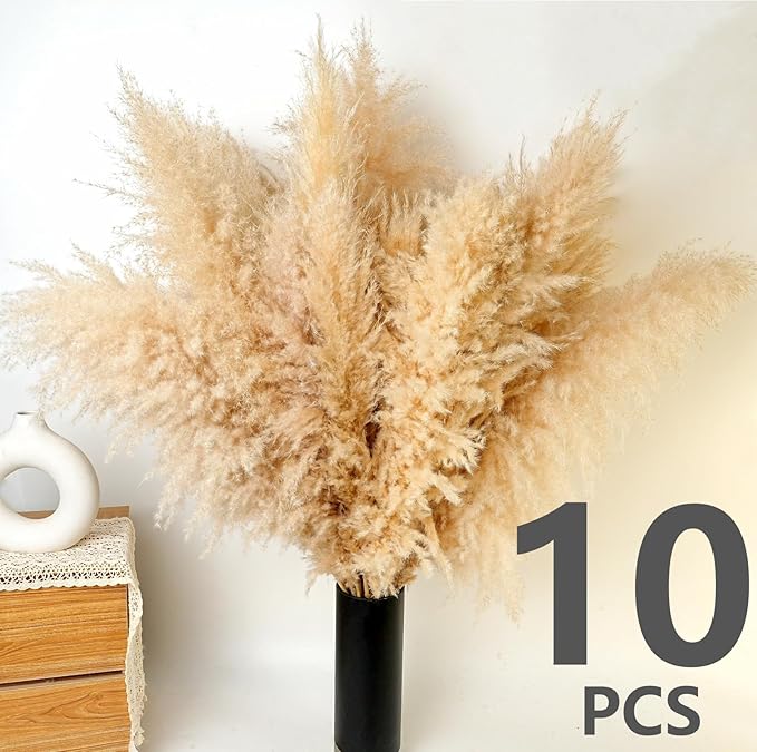 10 PCS 40" Tall Pampas Grass Stems in Natural Beige, Add a Boho Touch to Your Space—Pompas Grass Ideal for Floral Arrangements, Floor Vases, Weddings, and Creating a Bohemian Ambiance at Home.-HomvellaHome