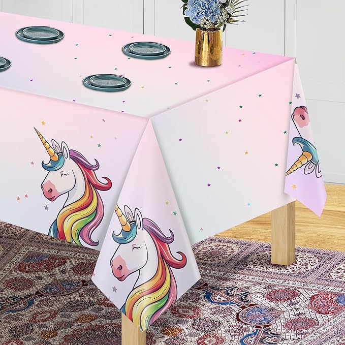 16Pcs Unicorn Tablecloths for Birthday Party, Unicorn Plastic Table Cover Disposable Party Table Cloths, unicórnio Festa Supplies for Baby Shower and Birthday Decoration for Girls (54'' x 108'')-HomvellaHome