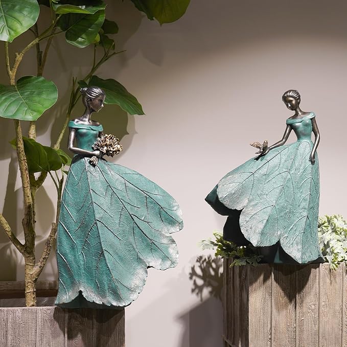 Guichifun Fairy Statue Collection Home Decoration - Leaf Angel Girls Resin Home Decor for Outside or Inside Rustic Garden Outdoor Yard Decorations Figurines Gift 14.25 x 9 x 20.25 Inch-HomvellaHome