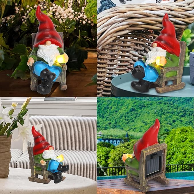Garden Gnome Statue Solar Light Miniature Outdoor Decor Gnome Figurine for Outdoor Indoor Home Lawn Yard Balcony Porch Patio for Women Mom Grandma 3.54"x2.36"x4.72"-HomvellaHome