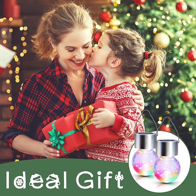 GIGALUMI 16 Pack Solar Hanging Lights for Christmas Decoration - Cracked Glass Solar Lights Outdoor Waterproof for Garden, Yard, Fence, Tree (Color Changing)-HomvellaHome