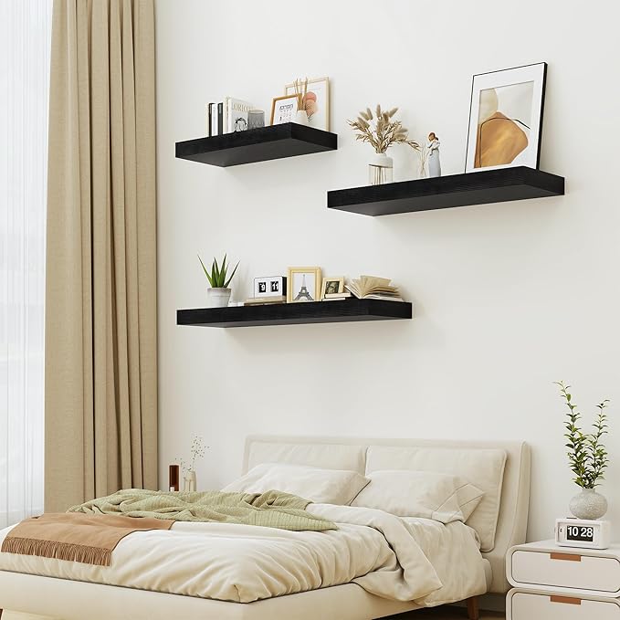 12" Deep Black Floating Shelves,Over Toilet Long Wall Mounted Modern Farmhouse 36 inches,Wall Shelves with Invisible Brackets for Bedroom, Bathroom, Living Room, Kitchen, Set of 1-HomvellaHome