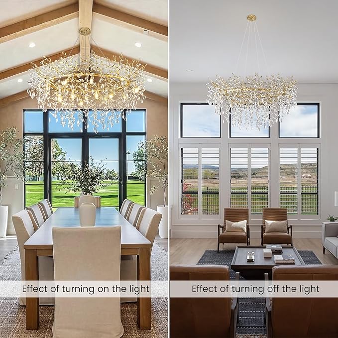 14-Light Modern Large Crystal Chandelier for Dining Room, 48" Round Gold Crystal Tree Branche Chandelier, Living Room Crystal Chandelier, Crystal Chandeliers for High Ceiling,Entryway,Foyer-HomvellaHome