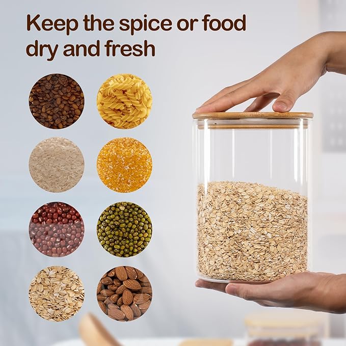 108oz 42oz Straight cylindrical Airtight Storage Jars with Bamboo Lid Set of 2 Large Storage Container Gallon Glass Jars, for Flour, Pasta and Coffee bean (with Black Lable)-HomvellaHome