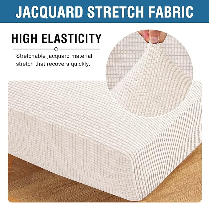 H.VERSAILTEX Super Stretch Individual Chaise Cover Sectional Couch Covers for L Shaped Sofa Both Left/Right Featuring Thick Jacquard Textured Twill Fabric (1 Piece Chaise Cover Large, Ivory)-HomvellaHome