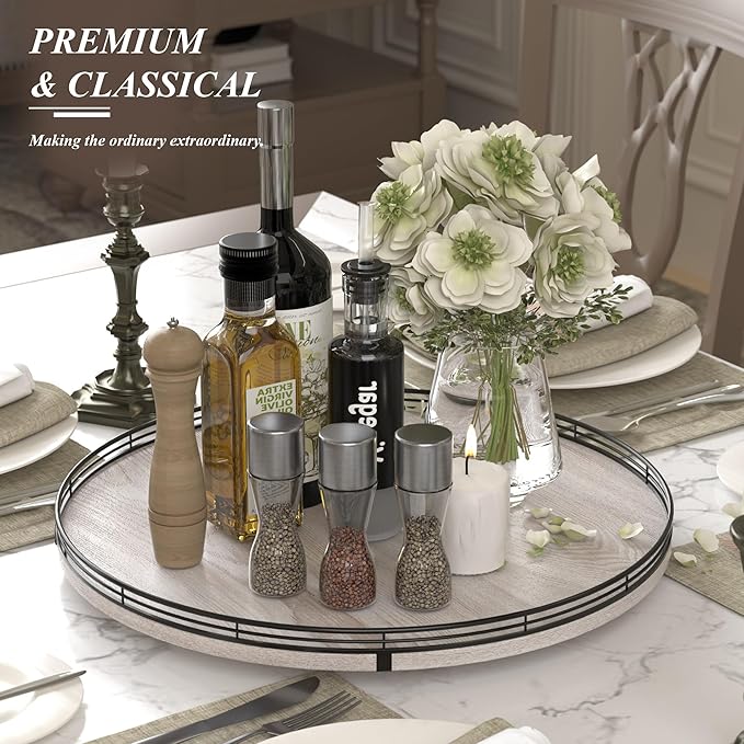 18" Lazy Susan Wood Turntable Organizer for Kitchen Decor, Farmhouse Round Wooden Lazy Susan Organization and Storage for Cabinet, Dining Table, Pantry, Bathroom, Countertop, Centerpiece, Home Decor-HomvellaHome