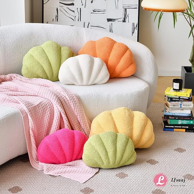 Beige Seashell Throw Pillows, Shell Shaped Throw Pillows, 13 Inch Soft Home Decorative Pillow Plush Cushion for Bed Couch Living Sofa Room Decor Accent Throw Pillow-HomvellaHome