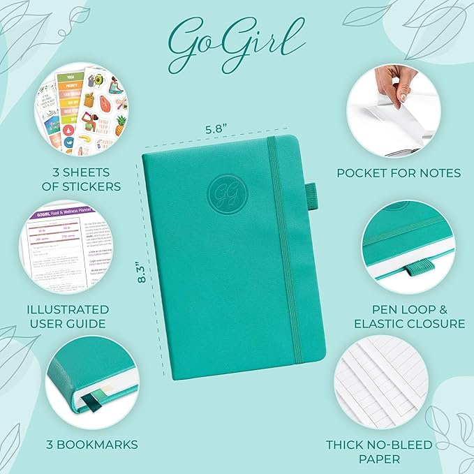 GoGirl Food Journal & Wellness Planner –– Diet & Fitness Diary – Nutrition Journal with Meal, Exercise & Weigh Loss Tracker, A5 (Turquoise)-HomvellaHome