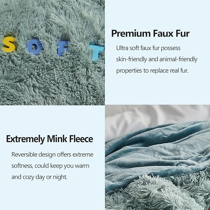 GONAAP Fuzzy Faux Fur Throw Blanket Queen Size Ice Blue Super Soft Cozy Plush Fuzzy Shaggy Blanket for Couch Sofa Bed (Ice Blue, Queen(90"x90"))-HomvellaHome