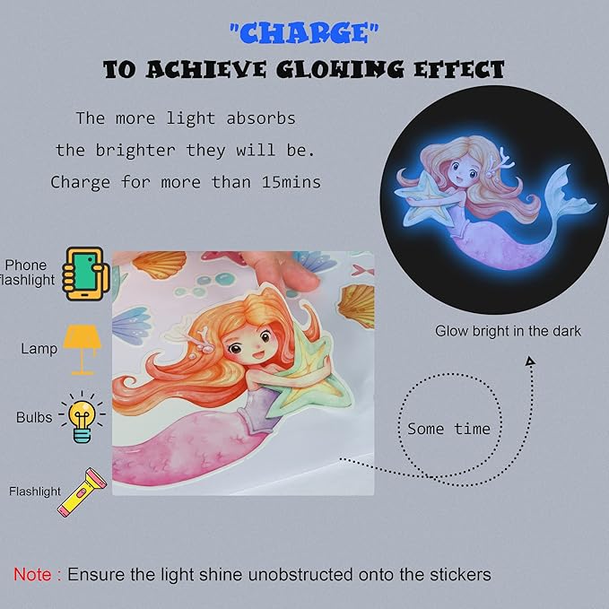 Glow in The Dark Stars Mermaid Wall Decals, Turtle Ocean Fish Stickers for Ceiling, DIY Wall Decor for Nursery Playroom Living Room, Birthday Christmas Gift-HomvellaHome