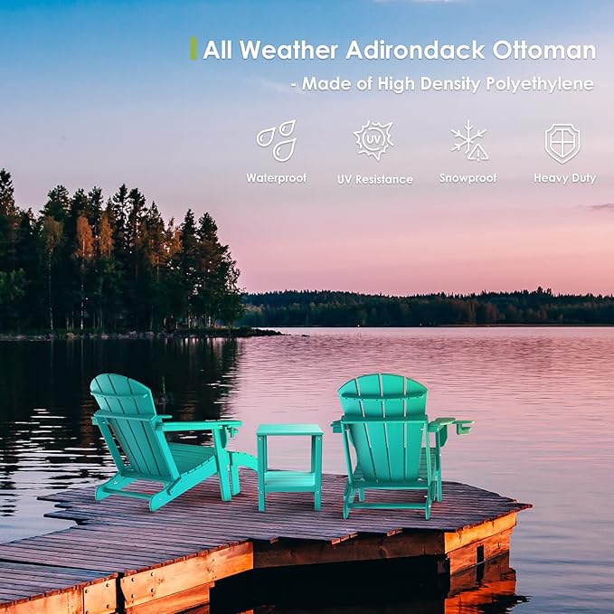 GREENVINES Adirondack-Ottoman | HDPE Plastic | Outdoor Footrest | All Weather | Foot Rest | Foot Stool | Aqua | for Adirondack Chair | for Patio Backyard Pool-HomvellaHome