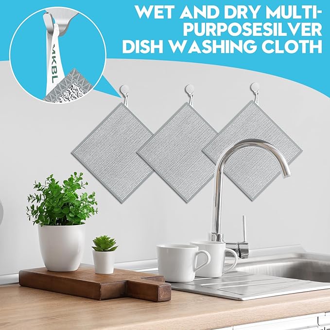 10 Pcs New Upgraded 3 Layers Non Scratch Wire Dishcloth, Multipurpose Wire Dishwashing Rags, Wet & Dry for Cookware, Sinks, Dishes, Stoves & Fireplaces 9.87“ x 9.87”-HomvellaHome