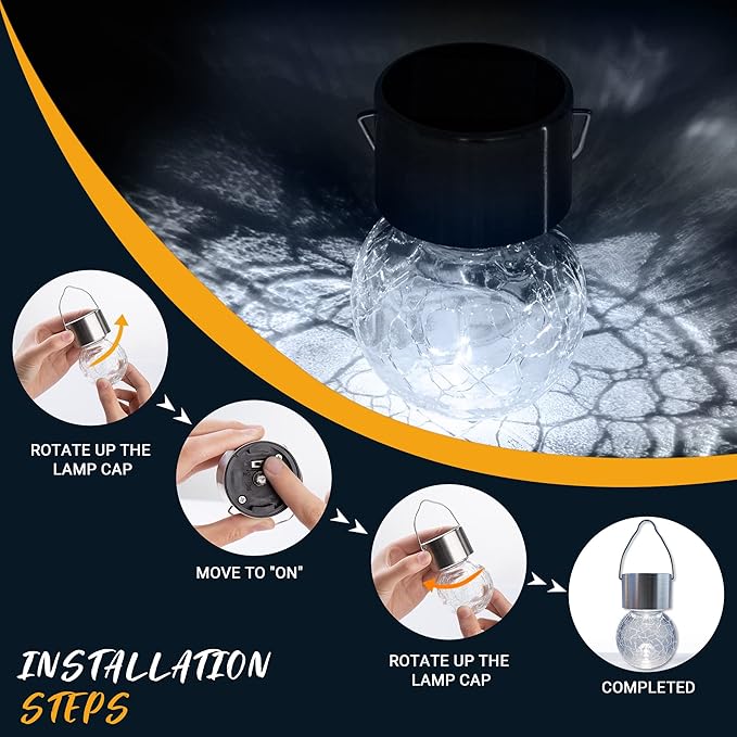 GIGALUMI 24 Pack Solar Outdoor Lights, Solar Hanging Lights for Christmas Decoration-Cracked Glass Solar Lights Outdoor Waterproof for Garden, Yard, Fence, Tree(Cold White)-HomvellaHome