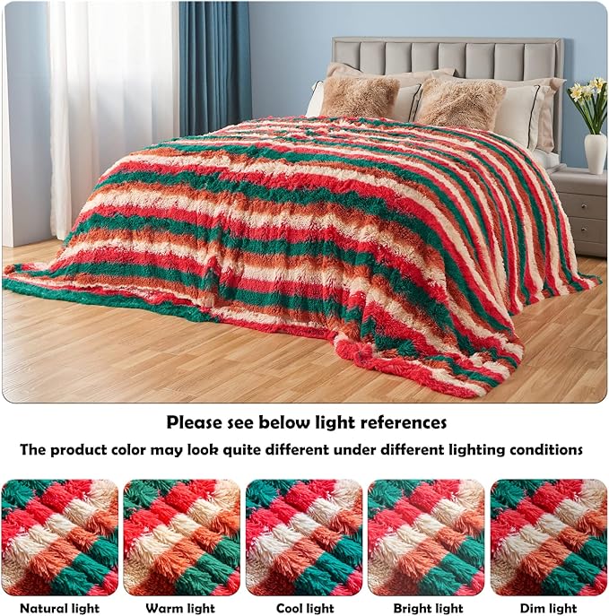 GONAAP Fuzzy Faux Fur Throw Blanket Stripe Red Brown Super Soft Cozy Plush Fuzzy Shaggy Blanket for Couch Sofa Bed (Stripe Red Brown, Throw(50"x60"))-HomvellaHome