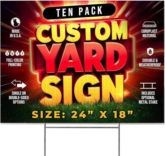 10 Pack 24"x18" Custom Yard Signs with Stakes, Personalized Yard Signs for Outdoors, Customized Full Color Print Corrugated Signs for Business-HomvellaHome