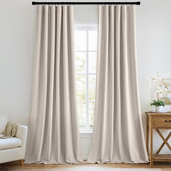 MIULEE 100% Blackout Curtains 120 Inch Long 2 Panels Set for Bedroom, Thick Luxury Faux Linen Black Out Curtain Room Darkening Back Tab Pleat Window Textured Drapes with Hooks for Living Room, Beige-HomvellaHome