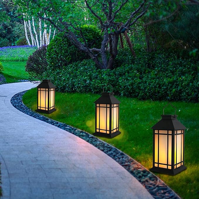 11" Solar Lantern Outdoor Garden Hanging Lanterns Waterproof LED Vintage Flickering Flame Lanterns for Patio, Table, Party.-HomvellaHome