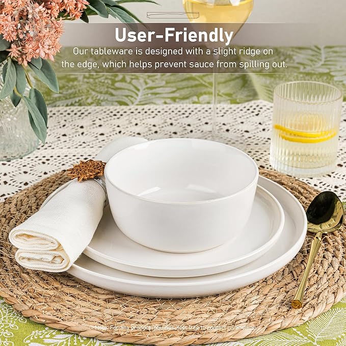 GBHOME Ceramic Dinnerware Sets for 4, 12 Pieces Stoneware Plates and Bowls Sets, Reactive Glaze Dishes -Scratch Resistant, Dishwasher&Microwave Safe-Star White-HomvellaHome