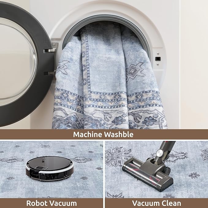 AMOAMI-Vintage Area Rug 5X7 Blue Rugs for Living Room-Soft Living Room Rug Non Slip Rugs for Bedroom Carpet Machine Washable Rug for Dining Room Bedside Office Room Decor-HomvellaHome