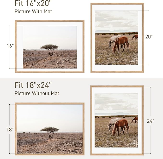18x24 Poster Frame Set of 4 Natural Solid Oak Photo Frames with 16x20 Removable Mat Wall Hanging Large Handcrafted Frame with HD Plexiglass Wall and Tabletop Display Large Picture Frame-HomvellaHome