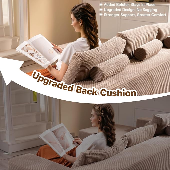 104" Cloud Sectional Couches for Living Room,L Shaped Boneless Couch in A Box,Sleeper Sofa with Comfy Chaise No Assembly Required,Camel-HomvellaHome