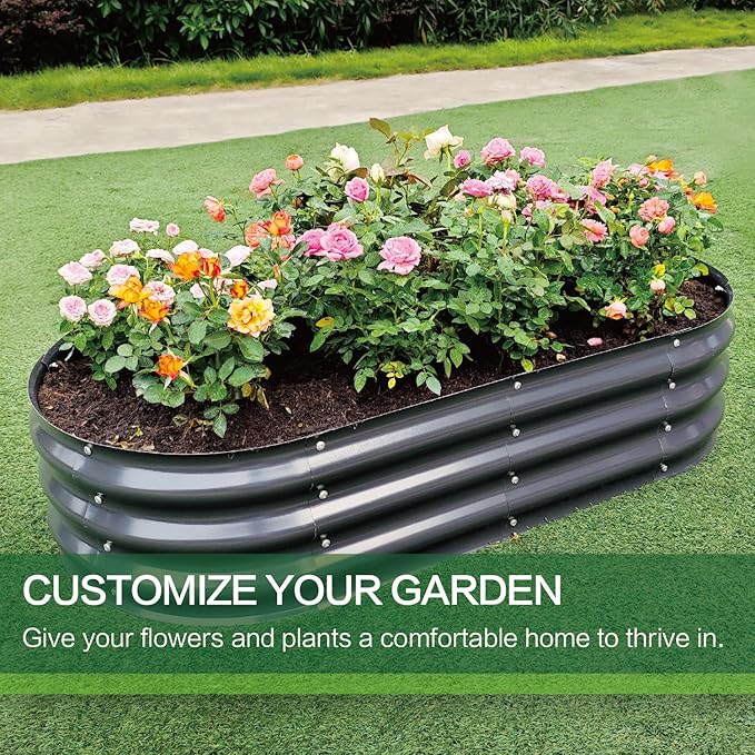 Gardmax Galvanized Raised Garden Bed, Lightweight Planter Boxes Outdoor with Easy Assembly, Large Garden Bed for Vegetables, Fruits, Flower Dark Grey-HomvellaHome