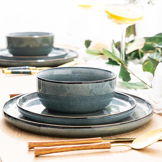 GBHOME Ceramic Dinnerware Sets for 6, 18 Pieces Stoneware Plates and Bowls Sets, Scratch Resistant Dishes, Dishwasher & Microwave Safe, Space Blue-HomvellaHome