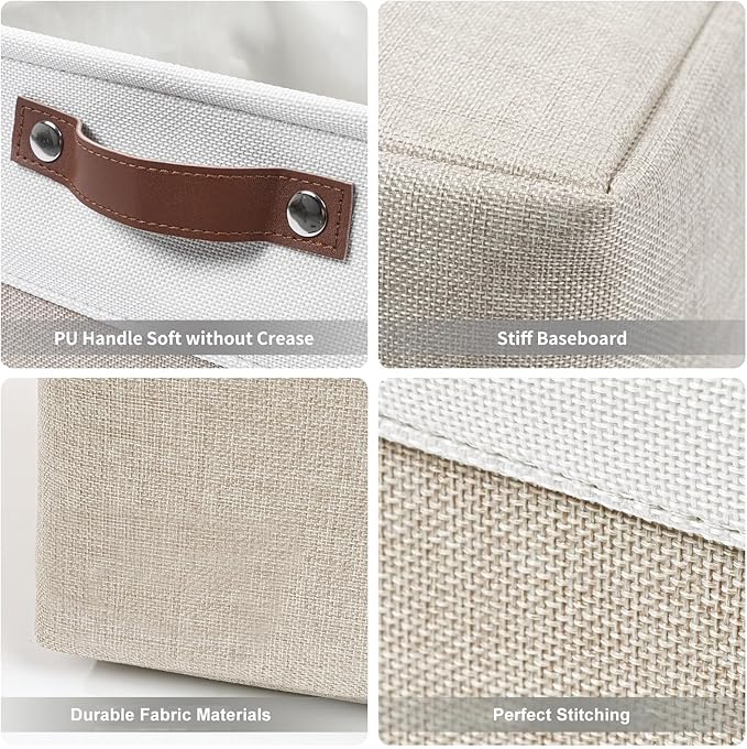 13x13 Cube Storage Bins, Collapsible Fabric Storage Box, 4 Pack Closet Baskets with Handles for Organizing, Shelf, Toys, Clothes, Home, Office, Nursery (Beige&White)-HomvellaHome