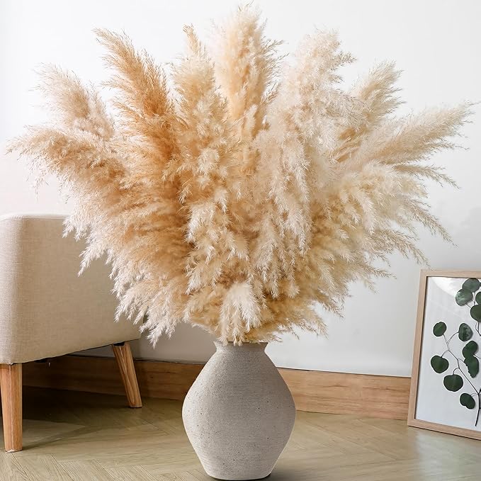 10 PCS 40" Tall Pampas Grass Stems in Natural Beige, Add a Boho Touch to Your Space—Pompas Grass Ideal for Floral Arrangements, Floor Vases, Weddings, and Creating a Bohemian Ambiance at Home.-HomvellaHome