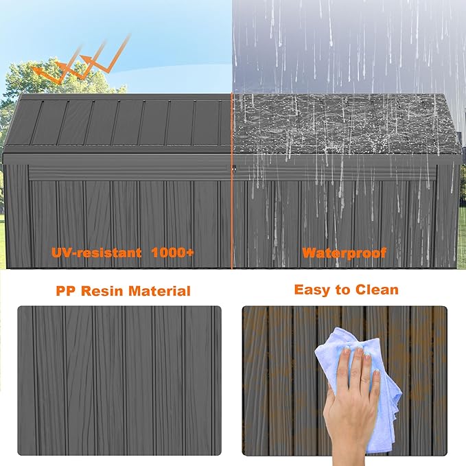 150 Gallon Resin Deck Box, Lockable Patio Outdoor Storage Box for Furniture, Garden Tools and Tools Storage, Waterproof Outside Storage Boxes - Black-HomvellaHome