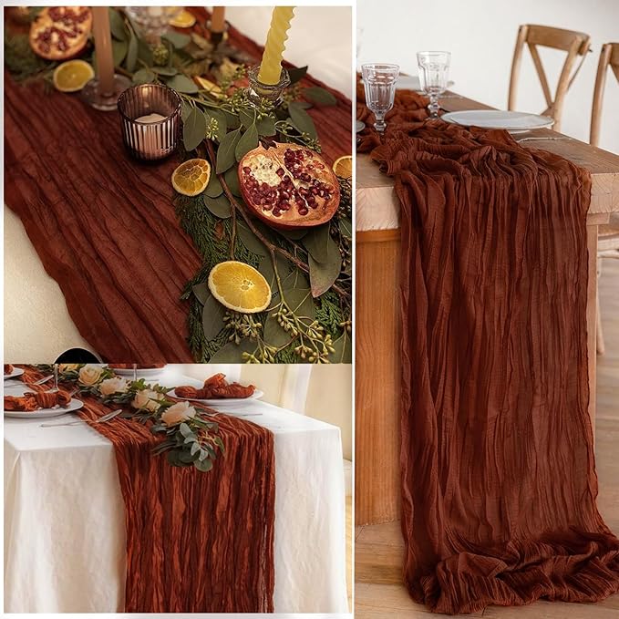 12 Pack Terracotta Cheesecloth Table Runner 10FT Boho Rustic Cheese Cloth Table Runner for Wedding 20 x 120 Inch Long Bridal Shower Baby Shower Gauze Fabric Sheer Birthday Party Table Decorations-HomvellaHome