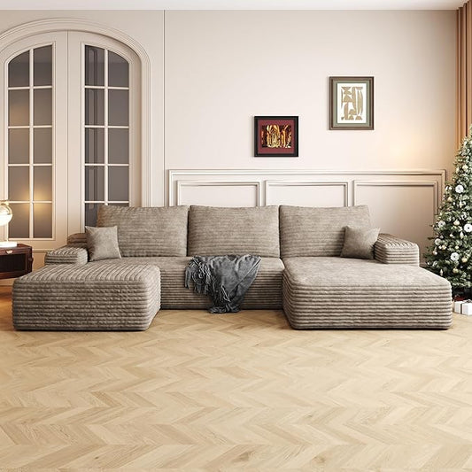 108" Sectional Couches for Living Room Modern Modular Sofa with L-Shape Couchs Upholstered Boneless Couch Deep Seat Sectional Couch with Chaise (Camel, Right Facing Chaise+2Seaters+1Ottoman)-HomvellaHome