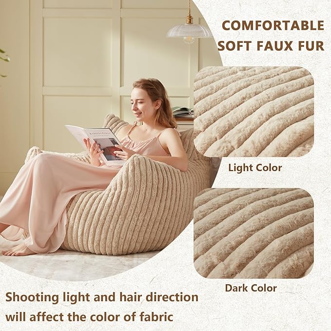 Giant Bean Bag Chairs for Adults Teens, Large Bean Bag Sofa Chairs with Filling Comfy Fuzzy BeanBag Chair with Armrests for Bedroom Living Room Reading-HomvellaHome