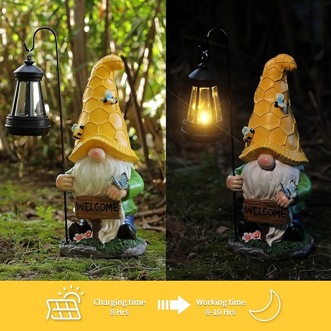 Gnome Garden Decor Statue Mom Dad Gifts Garden Accessories Garden Gnomes Outdoor Lights Solar Resin Gnomes Home Decorations for Patio,Yard,Lawn Ornament-HomvellaHome