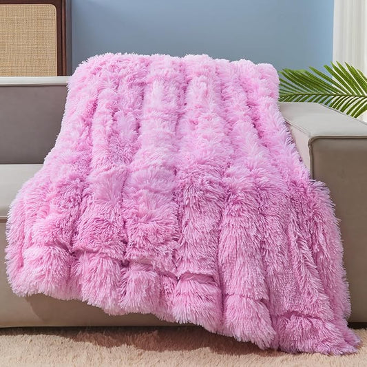 GONAAP Fuzzy Faux Fur Throw Blanket Twin Size Light Pink Super Soft Cozy Plush Fuzzy Shaggy Blanket for Couch Sofa Bed (Light Pink, Twin(60"x80"))-HomvellaHome