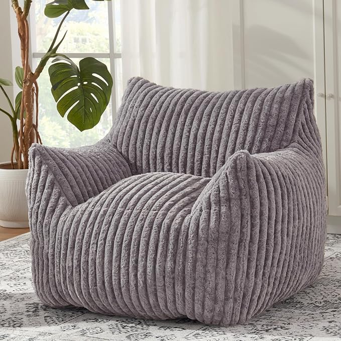 Giant Bean Bag Chairs for Adults with Filling Plush Fluffy Bean Bag Chairs for Teens with Armrests Comfy BeanBag Lazy Couch Sofa Chair for Bedroom Living Room Reading (Dark Gray2, M-for Teens/Adults)-HomvellaHome