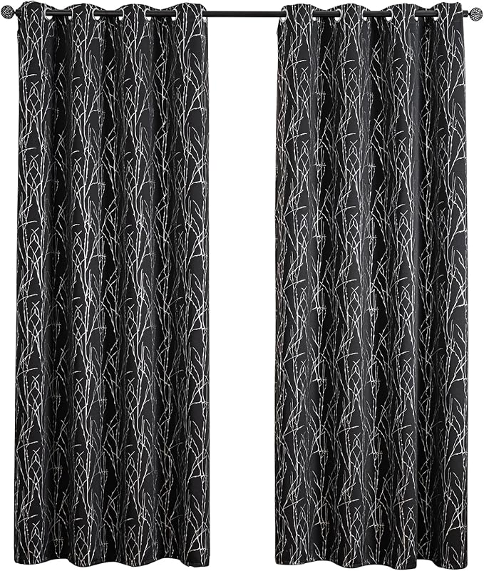 Grommets Blackout Long Window Curtains Black Silver-52W*84L 2PCS Drapes for Bedroom-HomvellaHome