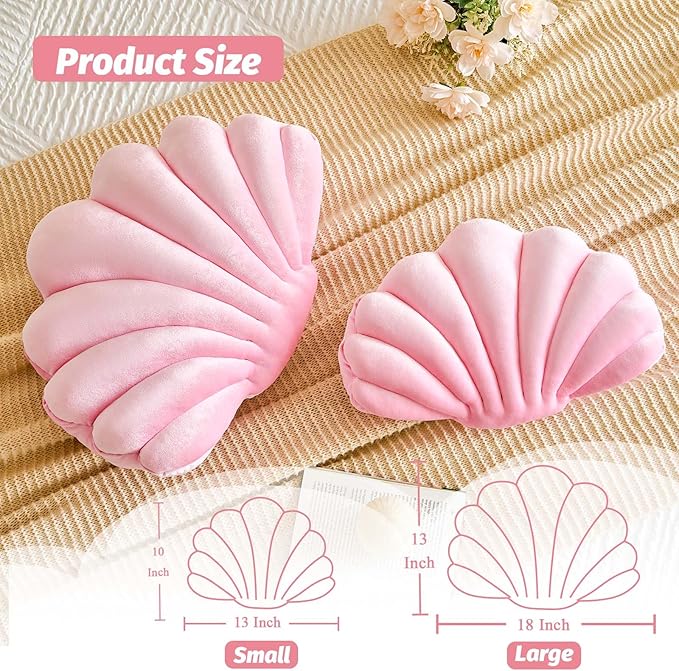 Pink Seashell Throw Pillows, Shell Shaped Throw Pillows, 13 Inch Soft Velvet Home Decorative Pillow Plush Cushion for Bed Couch Living Sofa Room Decor Accent Throw Pillow-HomvellaHome