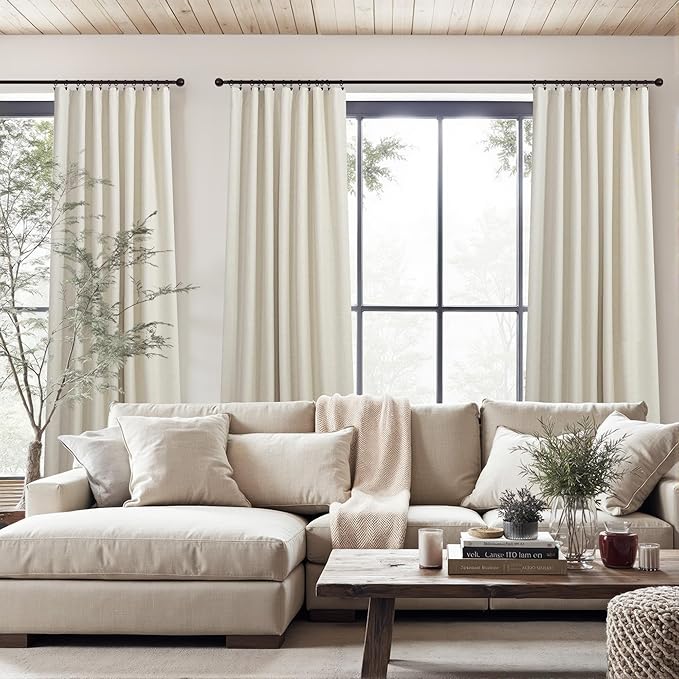 100 Inch Length Custom Summer Curtains for Windows Living Room Viral Back Tab Pleated Extreme Blackout Curtain Linen Designer Drapes for Sliding Glass Doors Patio 52 Wide x 100 Long Tall 2 Panel Beige-HomvellaHome