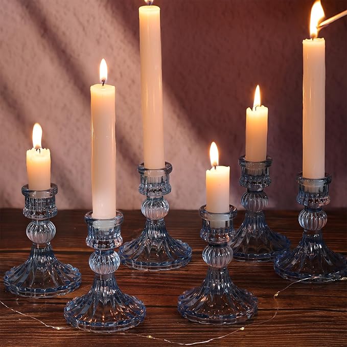 12PCS Blue Candlestick Holders Set- 4" H Taper Candle Holders, Glass Candle Holders Bulk for Wedding, Party, Home Table Centerpieces, Festival Gifts & Windowsill Decor-HomvellaHome