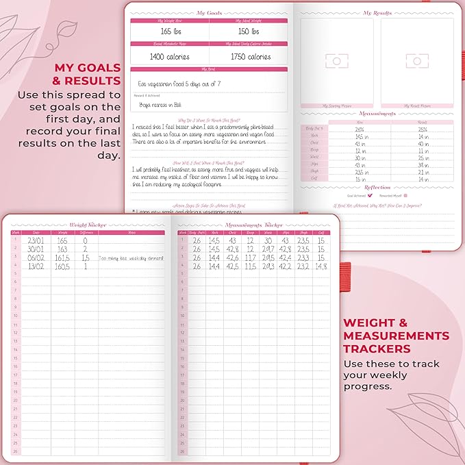 GoGirl Food Journal & Wellness Planner –– Diet & Fitness Diary – Nutrition Journal with Meal, Exercise & Weigh Loss Tracker, A5 (Maroon)-HomvellaHome