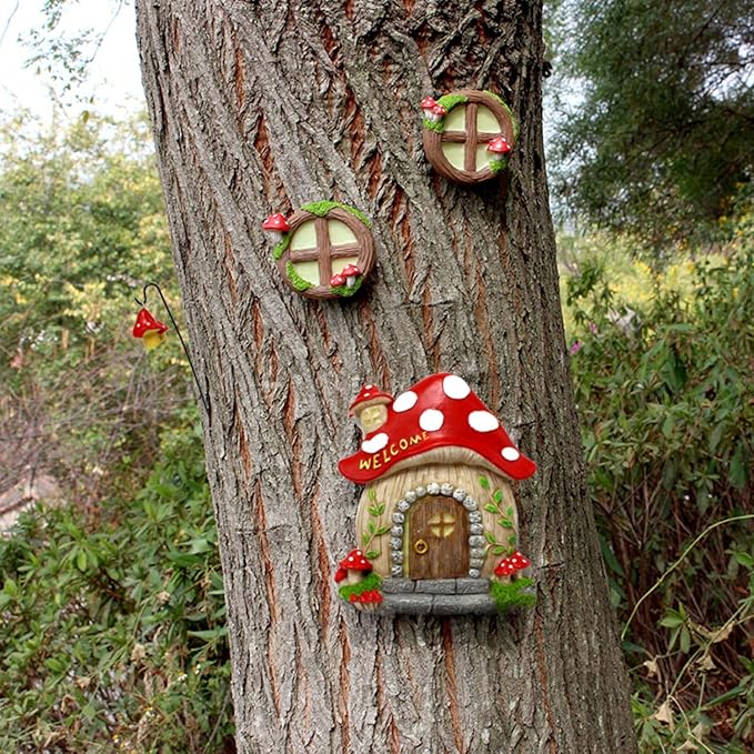 Garden Fairy Decor for Outside Wall Tree Decoration Fairy Door and Window Accessories, Butterfly Mushroom Leaves Fairy House Kit, Fairy Garden Decor, Fairy Garden Decor, Fairy Garden Decorations-HomvellaHome