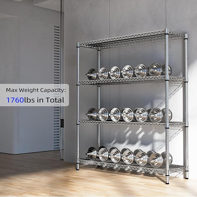 1760 LBs 4 Tier Storage Rack Metal Wire Shelving Unit, Storage Standing Shelf Organizer for Laundry Bathroom Kitchen Pantry Garage Utility Room, Chrome 17.7" D x 59.1" W x 70.4" H-HomvellaHome