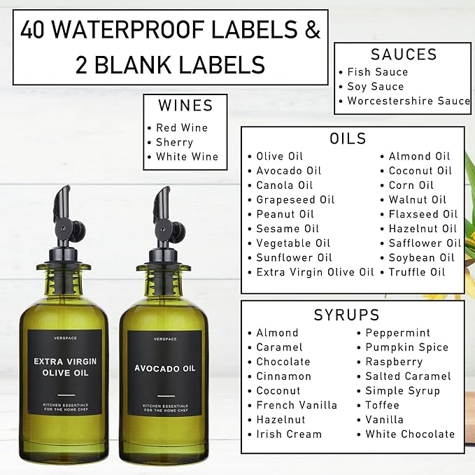 Green Glass Olive Oil Dispenser Bottle For Kitchen By Verpsace,Avocado Oil Dispenser Set, Modern Decor, Gold Kitchen Accessories for Home, Airbnb, Cafe (Black, Set of 2)-HomvellaHome