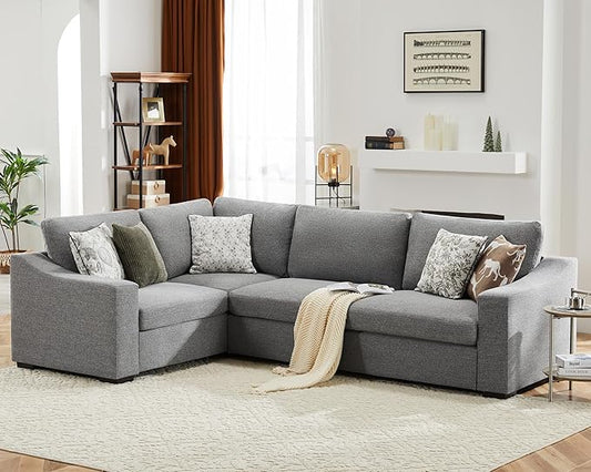 112" Convertible Sectional Sofa, Large L Shaped Couch with Detachable Sofa Cover, Modular Couch for Living Room, Breathable Linen Fabric Corner Sofa for Apartment, Grey-HomvellaHome