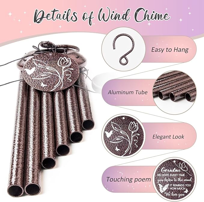 Gifts for Grandma, 25''Wind Chimes, Grandma Birthday Gifts for Grandmother from Granddaughter Grandson Grandkids, Mothers Day, Thanksgiving, Christmas Day Gift Ideas for Love Rreminder-HomvellaHome