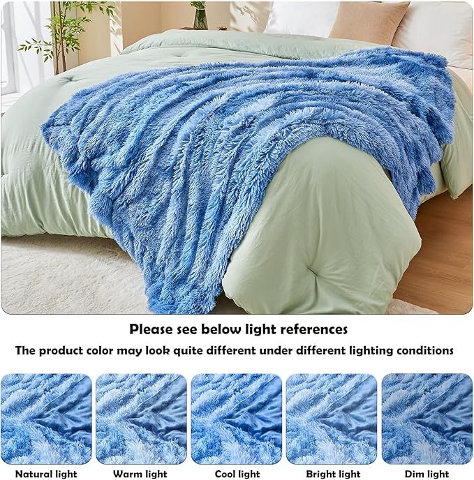 GONAAP Fuzzy Faux Fur Throw Blanket Twin Size Indigo Super Soft Cozy Plush Fuzzy Shaggy Blanket for Couch Sofa Bed (Indigo, Twin(60"x80"))-HomvellaHome