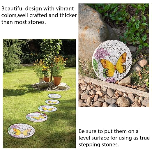 Garden Décor Stepping Stones Outdoor - Resin Butterfly Decorative Stone Bright Color Memories Pavers Outdoor for Garden Yard 9.5 * 9.5 * 0.5 Inch LC Lcdecohome-HomvellaHome